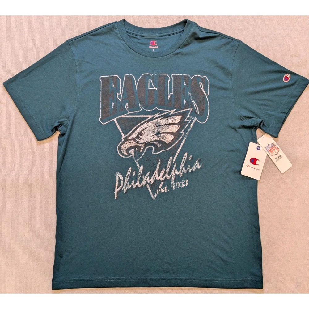 Philadelphia Eagles Shirt Mens Large Green Champion Retro Distressed NFL New